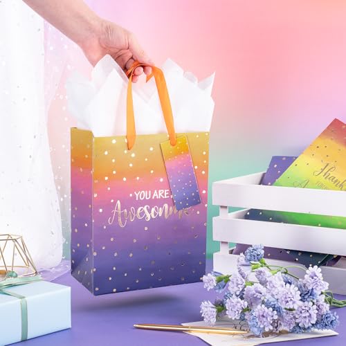 Image of Loveinside Medium Size Gift Bags, Employee Appreciation Thanks Pattern Gift Bag with Tissue Paper for Shopping, Parties, Wedding, Baby Shower, Craft-4 Pack, 7 inch X 4 inch X 9 inch