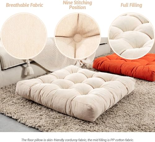 Image of Floor Pillow, Square Meditation Pillow for Seating on Floor Solid Thick Tufted Seat Cushion Meditation Cushion for Yoga Living Room Sofa Balcony Outdoor