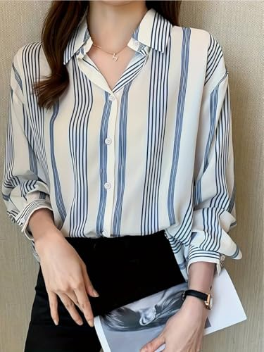 Image of TADKEE Women's V Collared Casual Stylish Long Sleeve Oversized Fit Shirt
