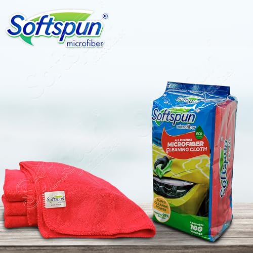 Image of SOFTSPUN Microfiber Cleaning Cloths, 50X50 cms 4 pcs Towel Set 340 GSM Red! Highly Absorbent Lint and Streak Free Multipurpose Wash Cloth for Kitchen Car Window Stainless Steel Silverware.