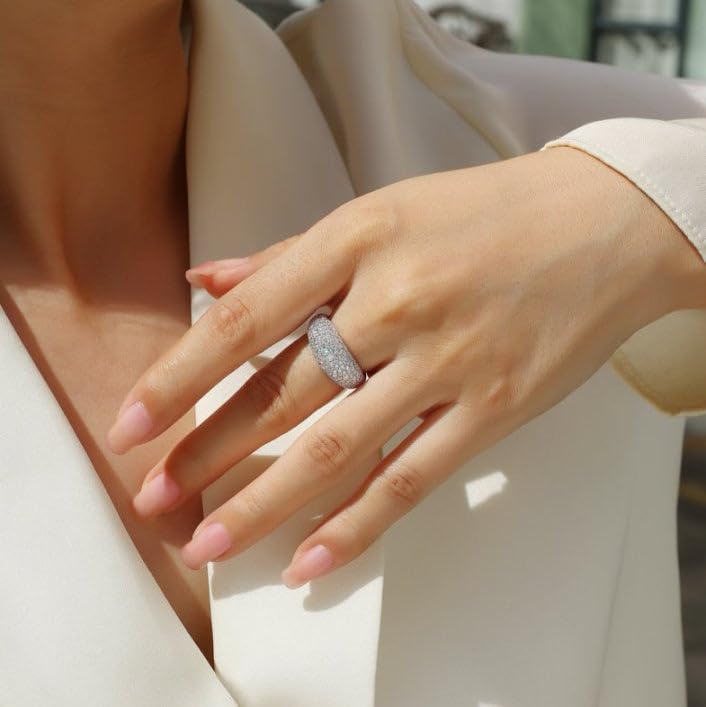 Moissanite Dome Pave Engagement Ring | Lab Grown Diamond & 18K White Gold Plated 925 Silver Ring | 925 Sterling Silver Rings For Women | Women Wedding Band | Eternity Bands4