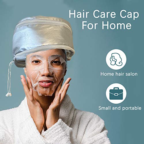 Hair Steamer Heating Cap for Deep Conditioner, Hair SPA Cap, Adjustable Height Hair Thermal Treatment Cap with 2 Zippers, 2 Mode Temperature Control Electric Hair Cap, Silver