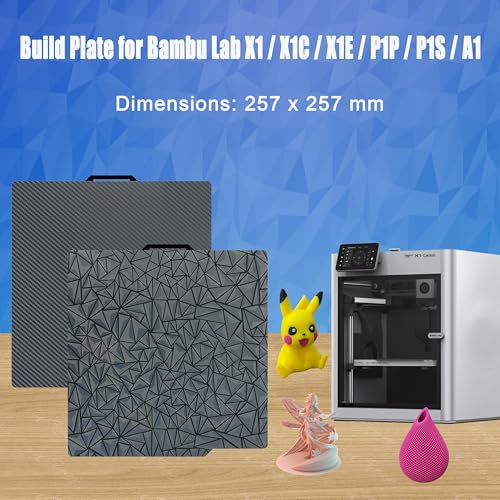 Image of 3D Printer Build Plate 257x257mm for Bambu 3D Printers, Spring Steel Build Plate for Bambu Lab X1C /X1 /X1E /P1P /P1S /A1 Print Bed (Smooth PEO+Smooth PET)