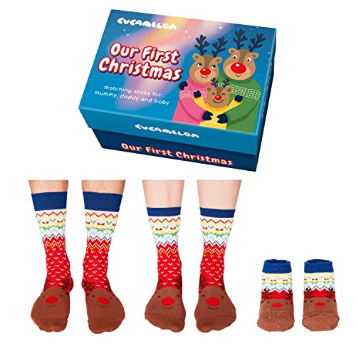 Unser 1. Weihnachten Rentier Cucamelon Socken für Vater, Mutter...
