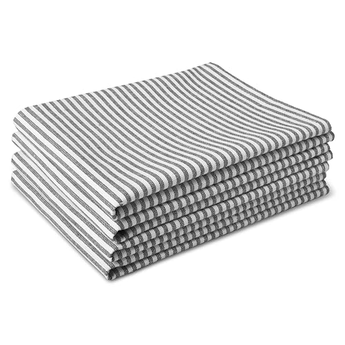 Image of Encasa XO Kitchen Towels Cotton Pack of 4 | 70x45 cm, Ticking Black - Dish Cloths | Highly Absorbent Cleaning & Wiping Cloths for Kitchen | Reusable Tea Towels