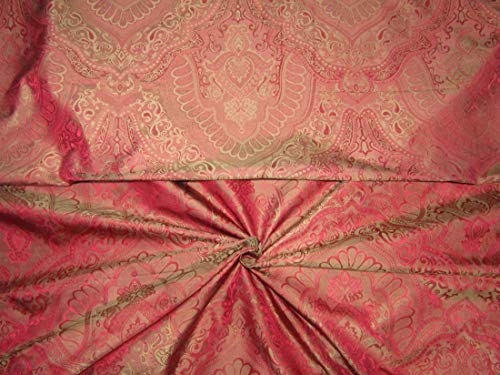 Tissu jacquard taffetas de soie réversible doré rouge couture au mètre