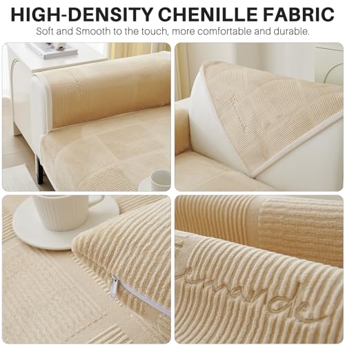 Topchances Sofa Slipcovers 2/3/4 Seater,Non Slip Sofa Cover for Dogs All-Seasons Sofa Wrap with Non-Slip Silicone Particles Apply to Living Room Dogs Cat Pet(Milky Velvet Light Brown,90x90cm 1PCS) - Image 3