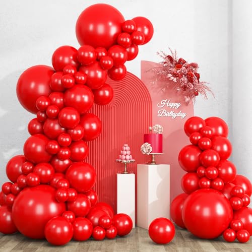 Image of RUBFAC 135pcs Red Balloons Different Sizes 18 12 10 5 Inch for Garland Arch, Latex Christmas Balloon for Birthday Party Wedding Decorations