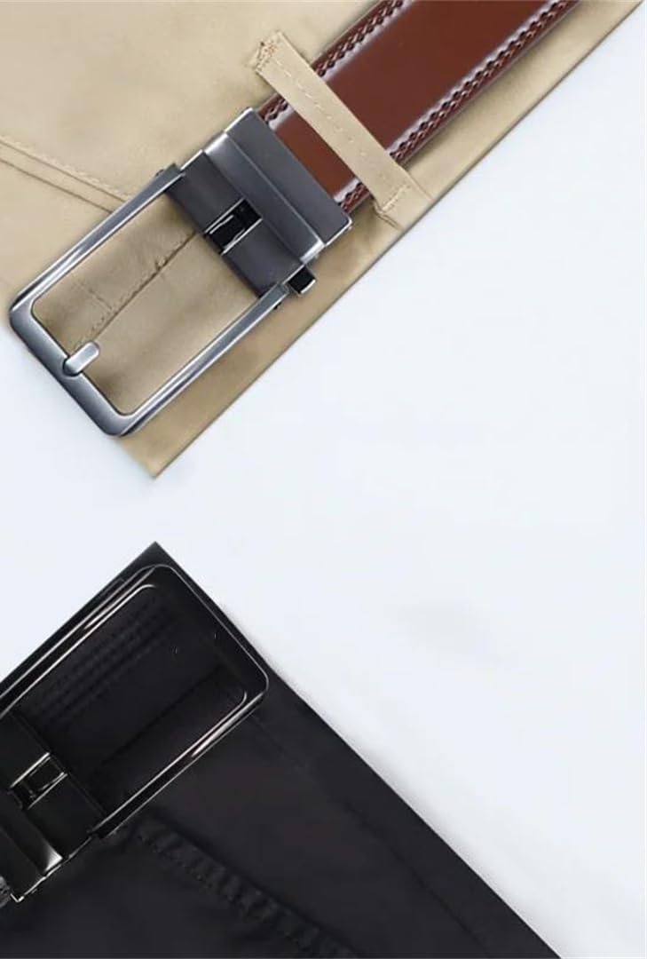 Yeuyyben Cinturón de trinquete de cuero genuino para hombre, hebilla de clic, ajustable, estilo casual de negocios