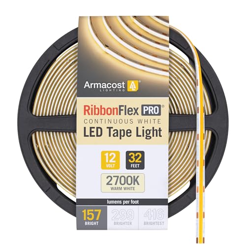 Image of Armacost Lighting RibbonFlex Pro 12V White LED COB Strip Light Tape, 157 Lumens /Ft, 2700K, 10M (32.8 ft) 170150