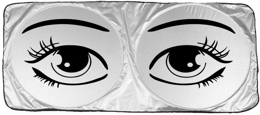 Car Windshield Sunshade by iShade: Large Size with Eye Design, Non Slip Mats, Carry Bag plus Free American Flag Keychain (Large 59"x31.5")