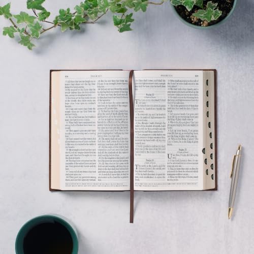 Image of KJV Holy Bible, Giant Print Standard Size Premium Full Grain Leather Red Letter Edition - Thumb Index & Ribbon Marker, King James Version, Brown Debossed, 14 pt. Type