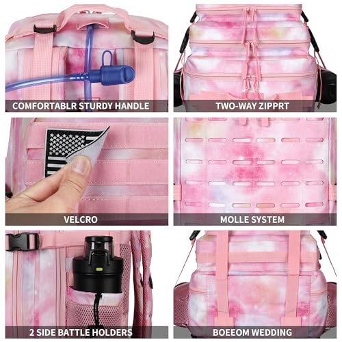 Image of Military Tactical Backpack 45L /25L 3 Day Assault Pack Molle Daypack Hiking Backpack for Men and Women (Pink StarrySky, 45L)