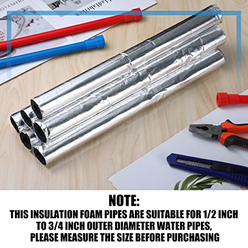 Kingdder 6 Pcs Pipe Insulation Foam Tube Self Adhesive Insulation Wrap for Copper Pipe Pre Slit Clamp Highly Insulated Foam for Outdoor Winter Irrigation, Sprinkler(1.3 Ft x 0.6 Inch)