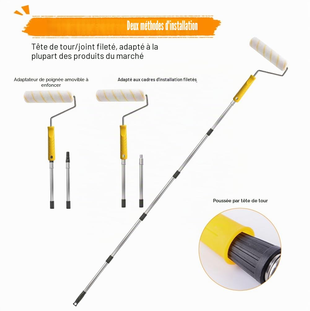 Tige Télescopique 3,6 m, Rouleau de Peinture, Rallonge en Acier Inoxydable Légère, 9 Sections Extensibles pour Peinture, Nettoyage de Fenêtres, Gouttière, Adaptateur Conique, Filetage Spiralé