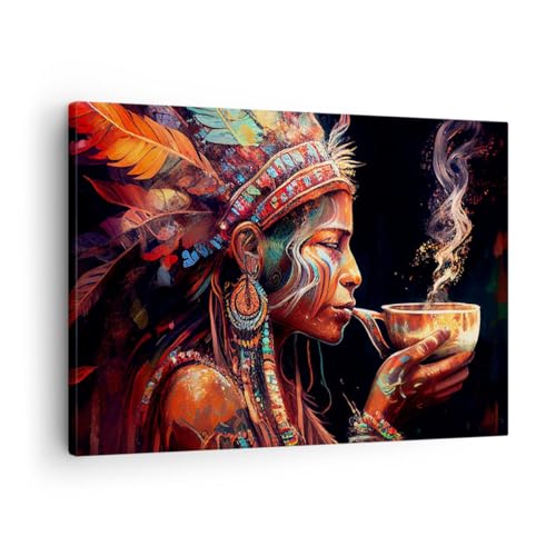 Moderne Impression sur Toile Chaman Indien Ayahuasca Image Tableau Decoration Murale 70x50cm Deco Cadre Décoration Salon Chambre Cuisine Horizontal Tableaux...