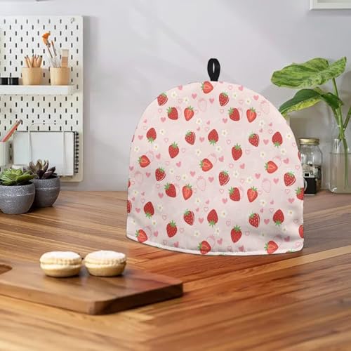 Image of Tea Pot Cover Red Strawberry Print Teapots Cosy Insulated Tea Cozies Home Kitchen Decoration Teapot Dust Cover Warming Tea Kettle Quilt Creative Gifts for Party