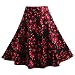 Fancyqube(TM) Women Pleated Vintage Skirts Floral Print Midi Skirt Black Large