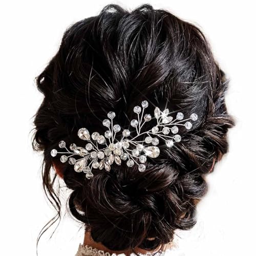 Peine de boda con pedrería plateado para mujer miniatura 1