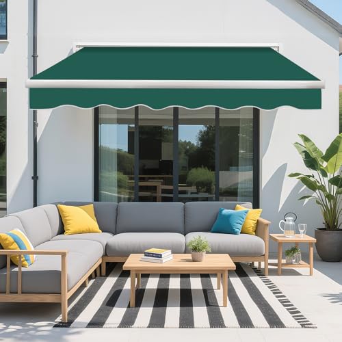 Green Bay 2 m x 1.5m DIY Patio Retractable Manual Awning Garden Sun Shade Canopy Green with Fittings and Crank Handle