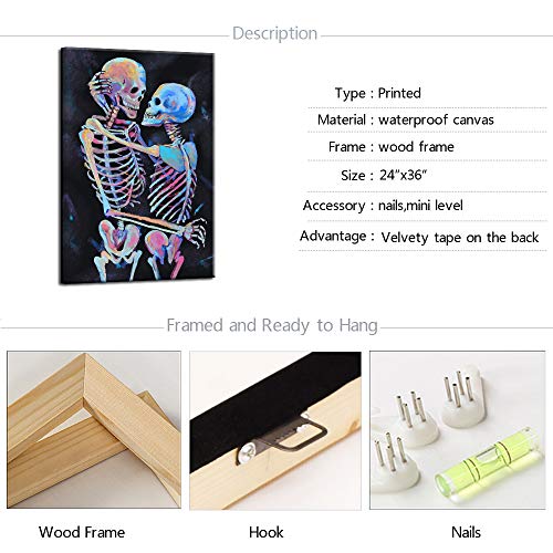 Sechars Skull Wall Art Abstract Kissing Skeleton Lovers Painting Art Prints Modern Romantic Artwork For Bedroom Contemporary Art Stretched And Framed Ready To Hang #TOP5