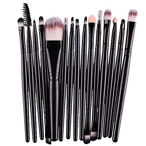 Sankuwen 15PCs Makeup Brush Set Tools Toiletry Kit (Black-Black)