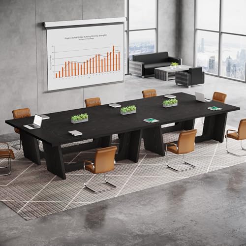 Tribesigns 14-16 People Conference Table, 12 FT Large Rectangular Meeting Seminar Table, Modern Solid Office Executive Business Furniture Boardroom Desk for Office (Set of 4, Black)
