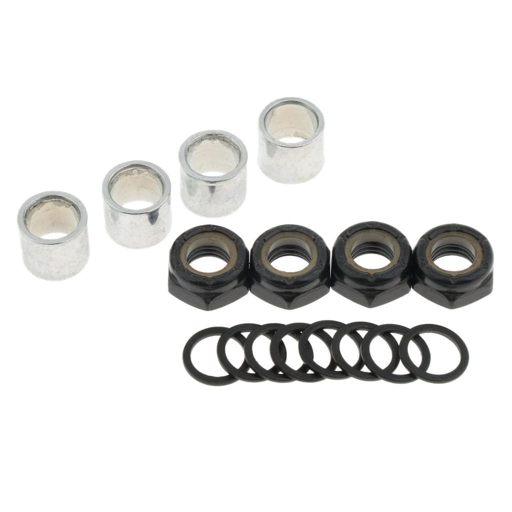 SM SunniMix Roulements Entretoises Rondelles de Vitesse Ecrous Kit Remplacement Skateboard Longboard, Noir, 8mm