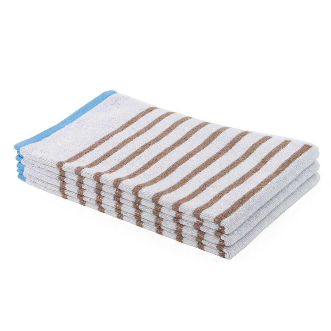 Go West Lines Jacquard Extra Large Bath Towel,2 Pack – White with Taupe Stripes, 70x150 cm, 500 GSM Combed Cotton, Soft & Highly Absorbent