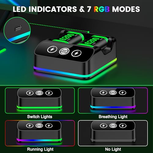 Image of DXKK 2x6200mWh Rechargeable Battery Pack for Xbox One /S /X, Series X|S, One Elite Wireless Controller, with Fast Charger, Extended USB C Cable, Ambient Light