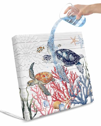 Blue Sea Turtle Coastal Outdoor Cushion Chair Cover Set of 2 - Waterproof Couch Seat Covers, Summer Beach Coral Shell Wooden Patio Furniture Protector Cushions Slipcovers for Sofa/RV, 22