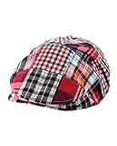 NYFASHION101 Men's Multicolor Plaid Patchwork Buttoned Duck Bill Newsboy Ivy Cap, Red