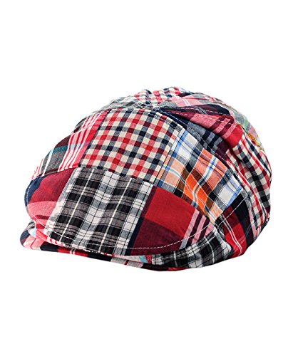 NYFASHION101 Men's Multicolor Plaid Patchwork Buttoned Duck Bill Newsboy Ivy Cap, Red