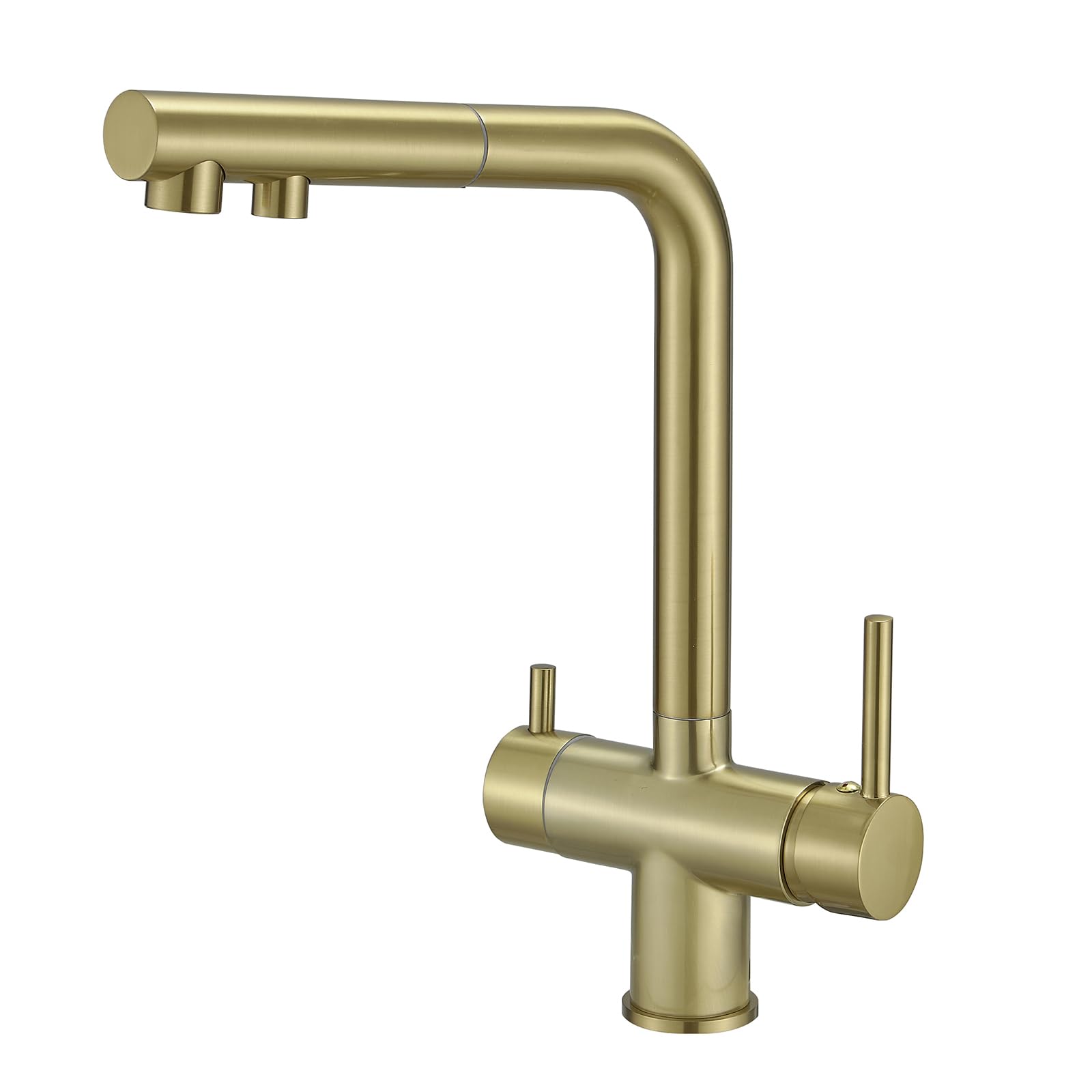 3 Way Kitchen Tap with Pull Out Hose Rotating Faucet 3 Way Water Filter Tap Kitchen Drinking Taps Sink Mixer Brushed Gold