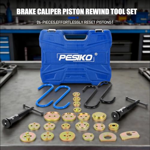 Image of 26pc Brake Caliper Wind Back Tool, Color-zinc Plated Brake Caliper Compression Tool Set with 18 Disc Adapters, 4 Handers for Brake Pad Replacement, High Strength Storage Box