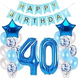 🎁40. Juego de decoración de cumpleaños azul: 1 pancarta "Happy Birthday", 2 globos de estrella de 45,7 cm, 2 globos de papel de aluminio digital de 32 pulgadas, 6 globos de confeti de 32 pulgadas, 6 globos de látex de 35,7 cm, 1 cinta,