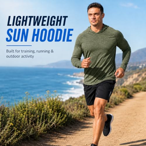 Image of Hoodies for Men UPF 50+ Sun Protection Fishing Shirts Long Sleeve Lightweight Rash Guard Shirt UV SPF Sweatshirt
