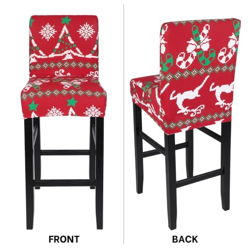 Image of SearchI Christmas Bar Stool Covers Set of 2, Stretch Washable Barstool Seat Covers, Counter Height Chair Covers for Kitchen Dining Room Cafe (Christmas Tree)