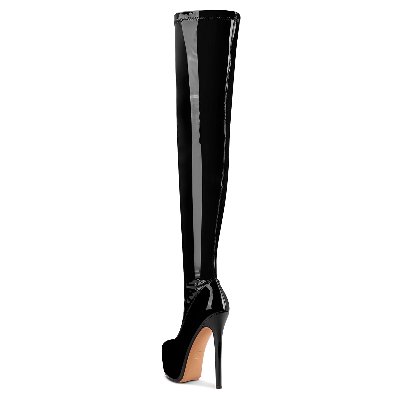 Aachcol Patent Leather Over The Knee Stiletto Boots Platform Thigh High Boots Round Toe Side Zipper Sexy Dress High Heel Boots 5.9 Inches Heels: 6 Black