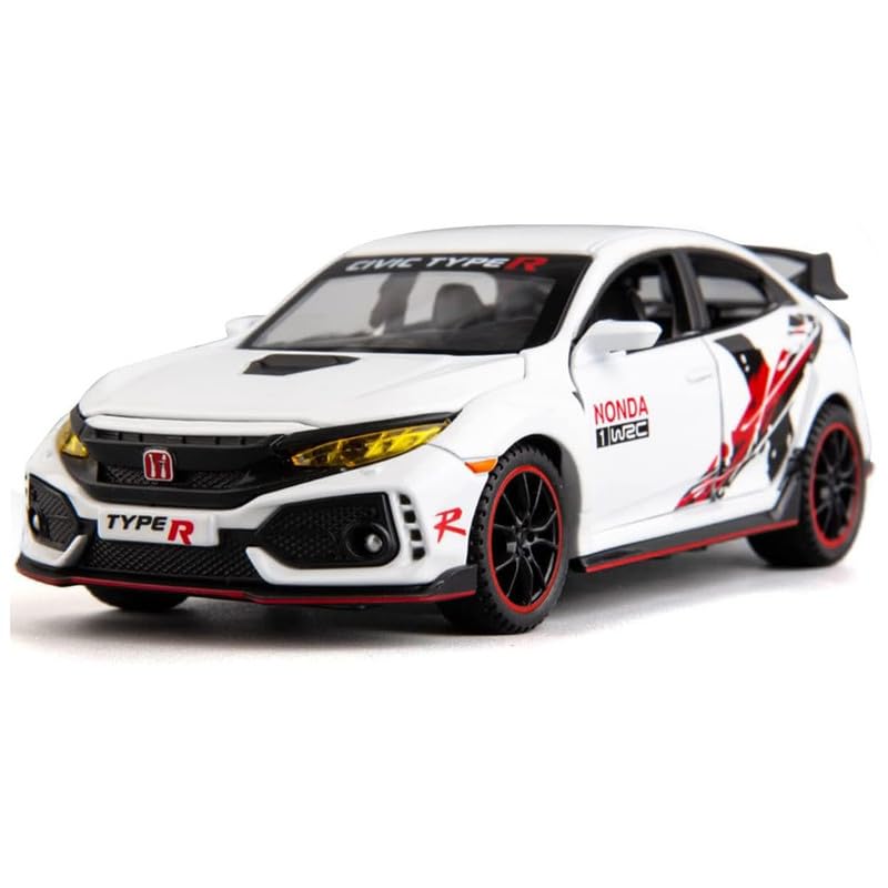Image of Kids Model 1:32 Civic Type R Die Cast Metal Car Pull Back Action Opening Doors with Realistic Engine Sound Lights Toy Car Gift for Boys - Multi