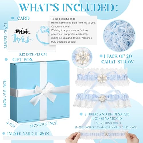 2 Pcs Blue Wedding Garters for Bride Something Blue Gift Lace Garter Belt Set for Bride Women2