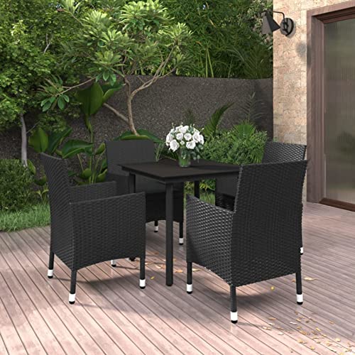 Brokky Set Comedor de jardín 5 pzas y Cojines Mesa de Jardin Exterior Ofertas mobiliario Jardin y terraza Exterior Conjunto de Muebles ratán sintético y Vidrio 3099686