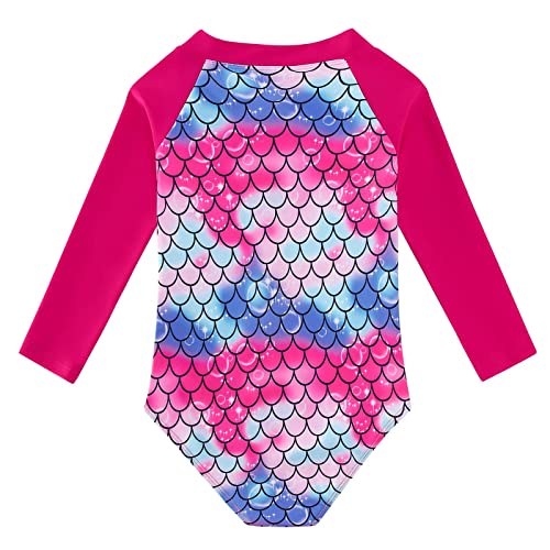 uideazone 2-9 Years Girls Long Sleeve Swimsuit One Piece Bathing Suit Zipper UPF 50+ Rashguard Swimwear4