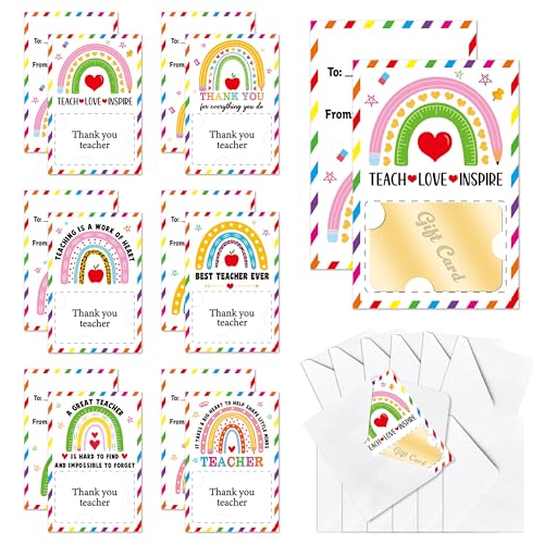 ANGOLIO 12 Teacher Appreciation Coffee Gift Card Holders, Practical Teachers's Day Cup Envelopes are well-made for a Note Cash, Unique Thank You Greeting Cards for Educators Graduations Back to School
