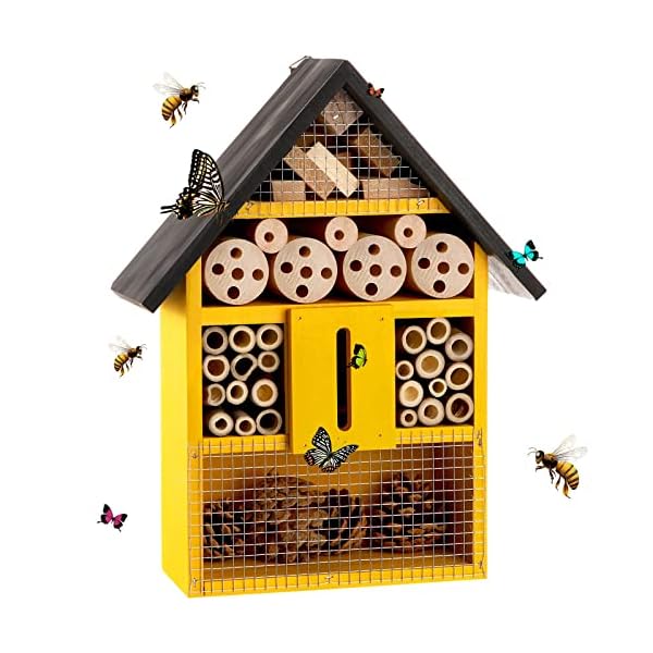 SFUNG Insektenhotel aus Holz – 31 x 24 x 10 cm – Naturholz Insektenhaus aus Bambus – Gartenhaus für Bienen…