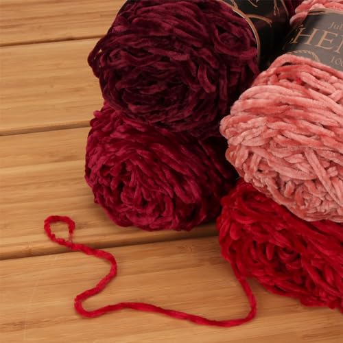JubileeYarn Chenille Yarn - Worsted Weight - 100g/cake - Shades of Red - 4 Cakes - Image 3