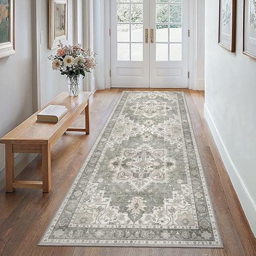 GENIMO 2x10 Runner Rugs for Hallway, Machine Washable Non Slip Vintage Rugs, Low Pile Lightweight Soft Print Rug for enrtyway, Corridor, Home Office, Kitchen, Moonlight