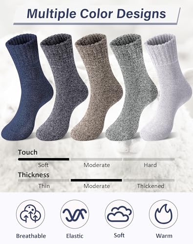 Loritta 5 Pairs Wool Socks for Women Stocking Stuffers Gifts Winter Warm Hiking Crew Boot Socks4