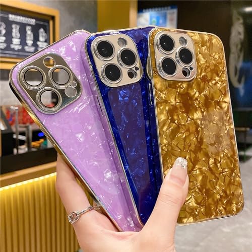 Coque iPhone 14 Pro antichoc bleu paillettes marbre laser