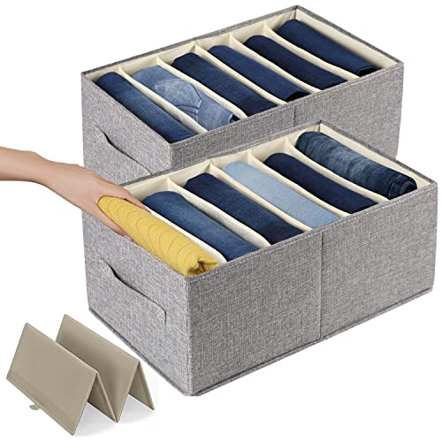 Consejos para Comprar Como Teñir Pantalones de Mezclilla al mejor precio. 48 MCSWKEY Organizador de Cajones Ropa, Juego de 2 Contenedores de Almacenamiento de Pantalones de 6 Rejillas, Caja de Almacenamiento con Compartimentos y Asas Plegable para Camisa,...